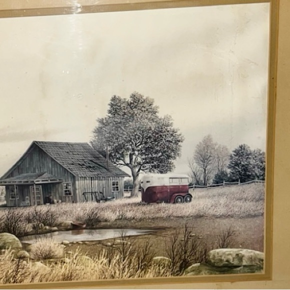 Vintage Gene Speck Art Wood Framed Print Country Landscape Wagon Barn - Picture 6 of 15